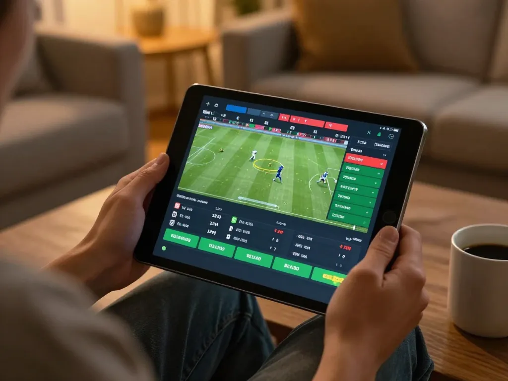 Socolive user engaging with online betting interface while enjoying a cozy home atmosphere
