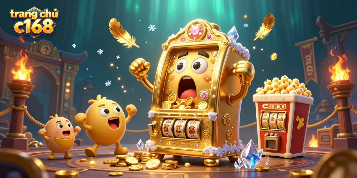 Experience the excitement of chơi trang chủ c168 with a 3D cartoon slot machine and vibrant casino elements.