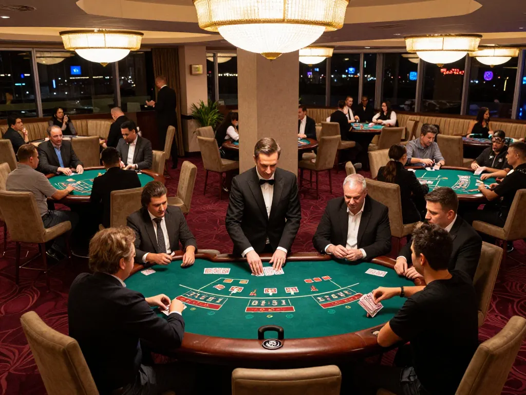 Players strategizing to win big at blackjack in 98win's luxurious casino setting.