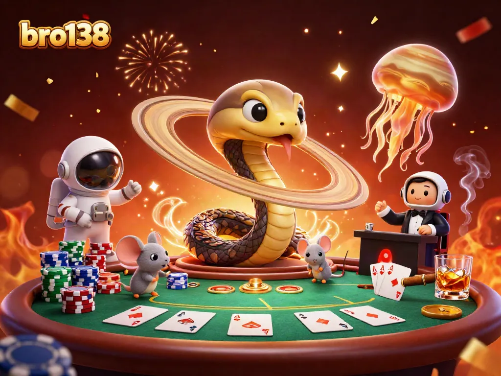 Experience the thrill of bro138 as astronaut mice bet on Saturn's rings in a vibrant cosmic casino.