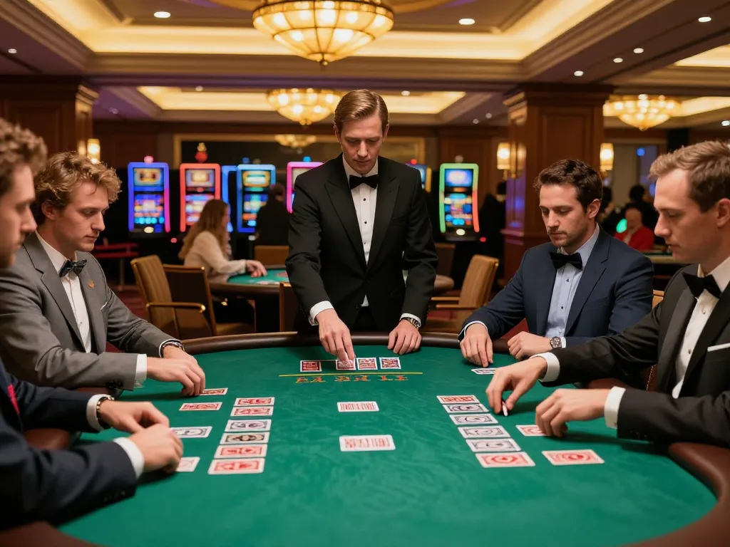 Vipwin players placing bets at an upscale blackjack table in a luxury casino atmosphere.