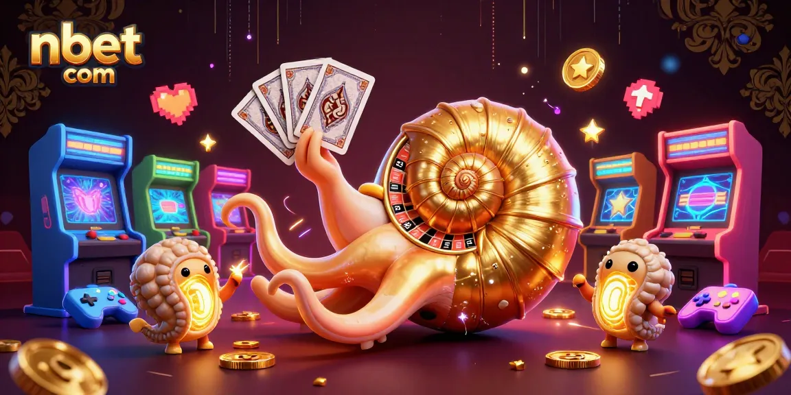 Spin the roulette at nbet com with an ancient nautilus holding cards in a vibrant casino scene.