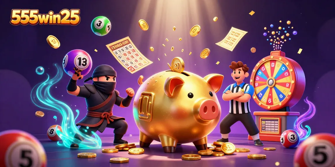 Engage in exciting gameplay with 555win25 featuring a golden piggy bank sumo wrestler.