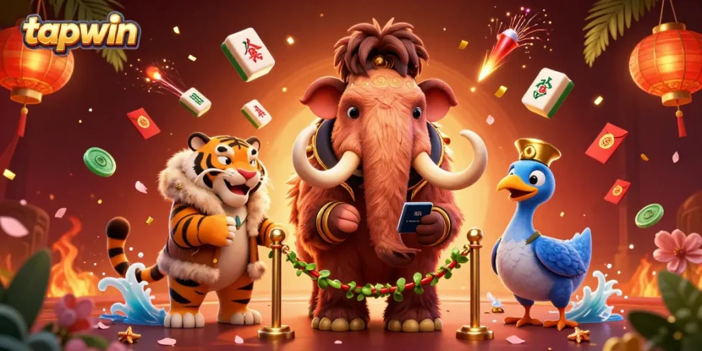 Join the action at tapwin, where the mammoth bouncer checks IDs at a vibrant casino entrance.