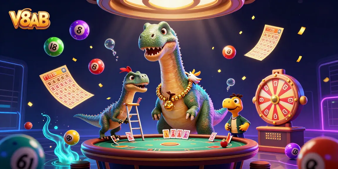Experience the excitement of V8AB with vibrant lottery balls, dynamic casino elements, and interactive gaming thrills.