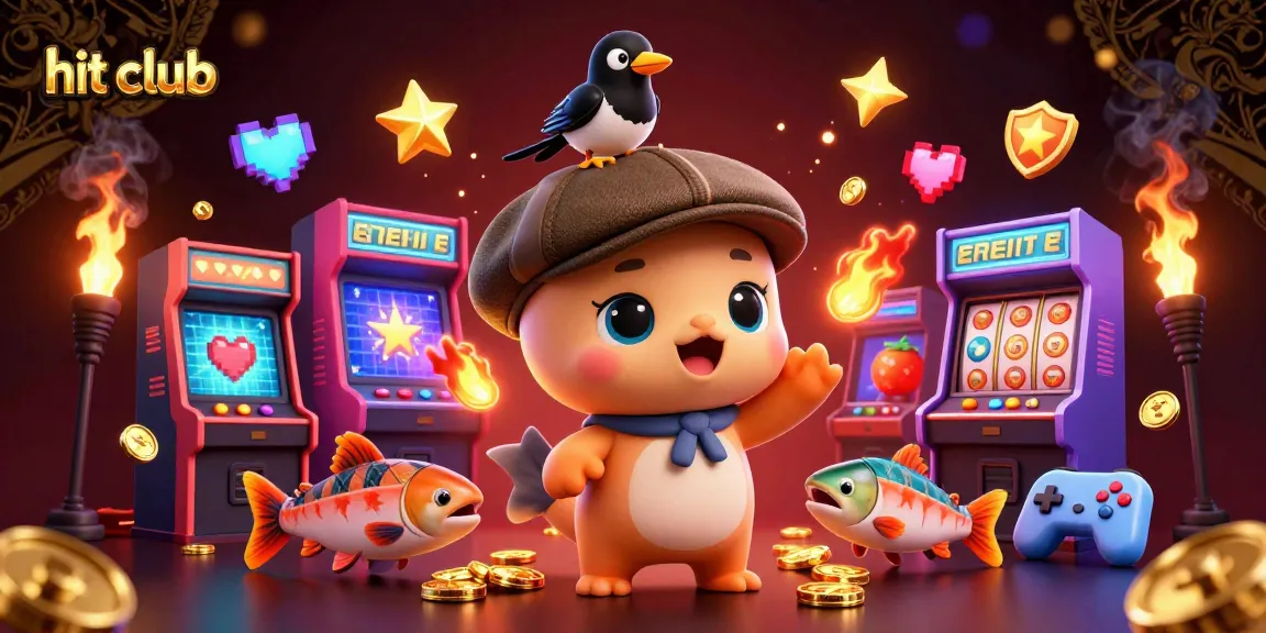 Spin and win with hit club's vibrant 3D gaming scene featuring cartoon characters and casino-themed elements.