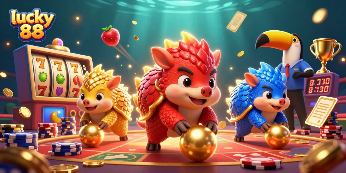 Experience thrilling gameplay with Lucky 88 in this vibrant casino-inspired illustration.