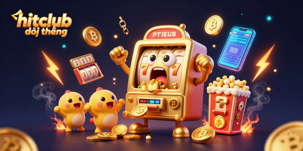 Experience hitclub đổi thưởng with a golden slot machine hitting a jackpot amidst vibrant casino elements.