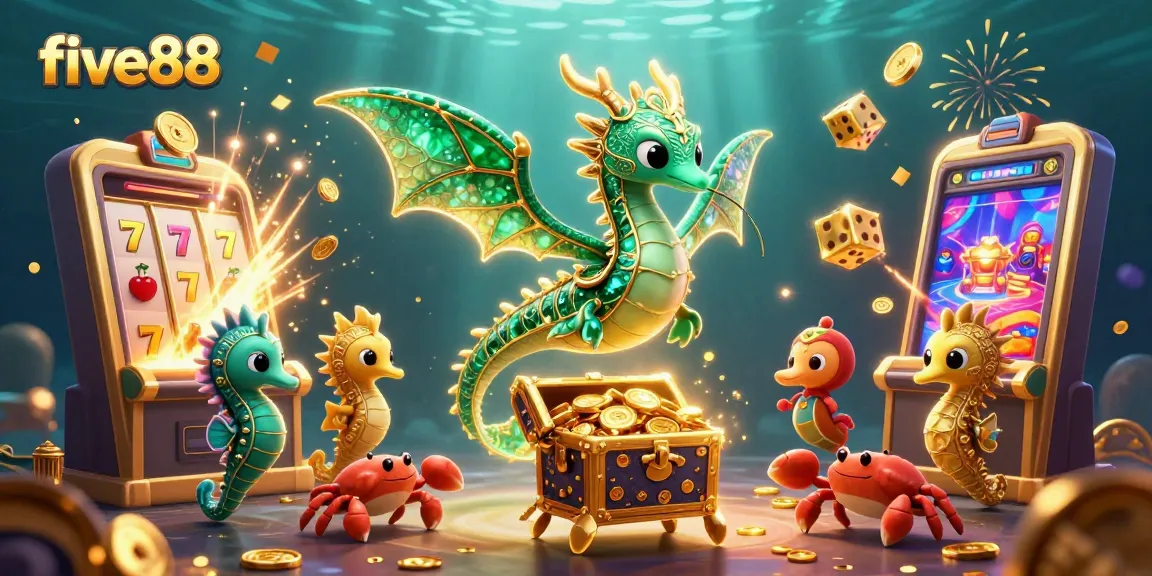 Experience thrilling casino action with five88, featuring a dazzling sea dragon and vibrant slot elements.