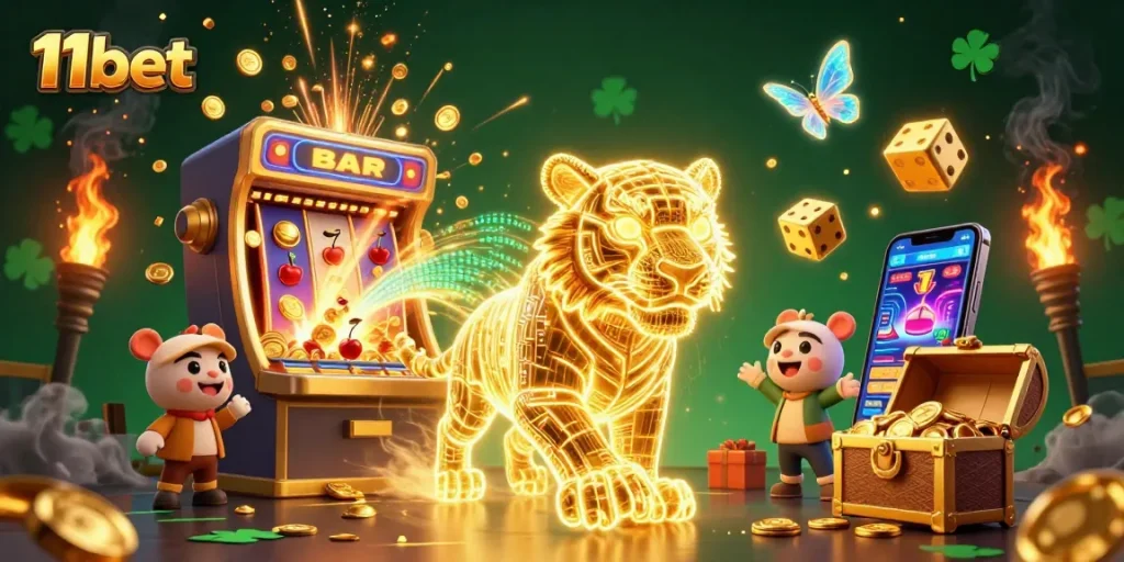 Experience thrilling gameplay at 11bet with a vibrant digital casino scene featuring jackpot excitement and stunning graphics.